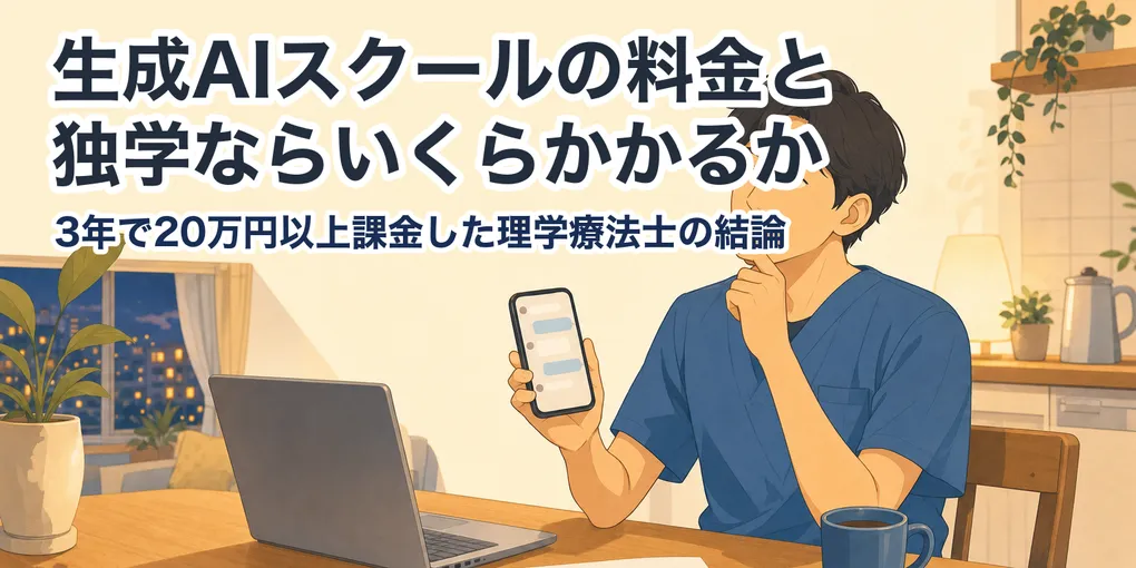 生成AIスクールの料金相場と、独学ならいくらかかるか。3年で20万円以上課金した理学療法士の結論